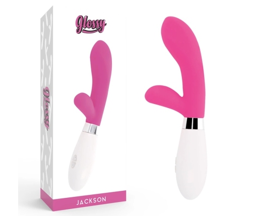 Glossy Jackson Rabbit Pink Silicone Dual Motor Massager 12cm