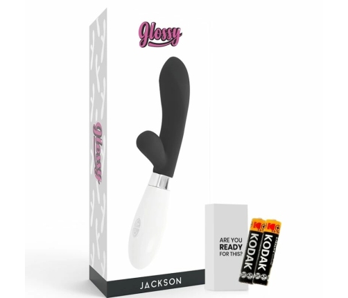 Glossy Jackson Rabbit Black Dual Motor Silicone Massager 12cm