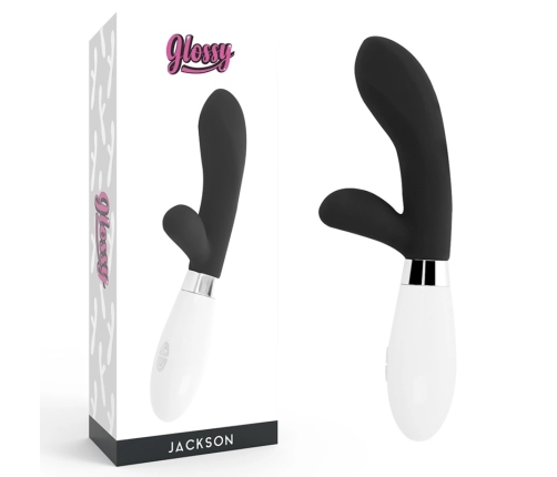 Glossy Jackson Rabbit Black Dual Motor Silicone Massager 12cm