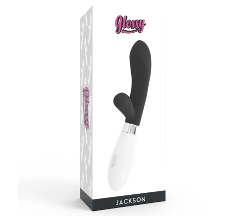 Glossy Jackson Rabbit Black Dual Motor Silicone Massager 12cm