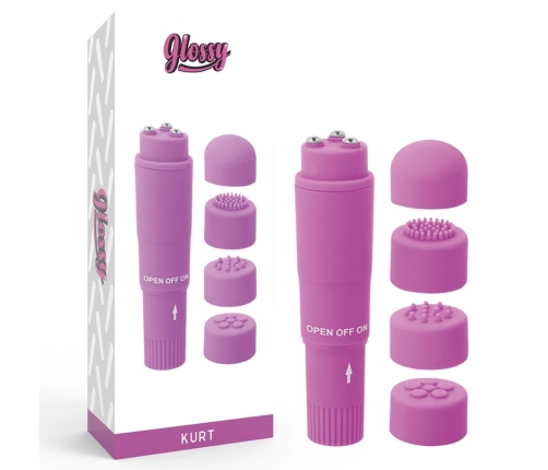 Glossy Kurt Compact Multi-Head Massager Purple 10.7cm ABS Waterproof