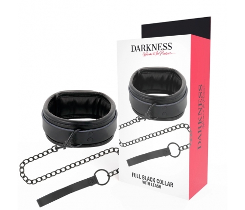 Darkness Black Adjustable Collar with Chain Leash, Padded PVC, Unisex