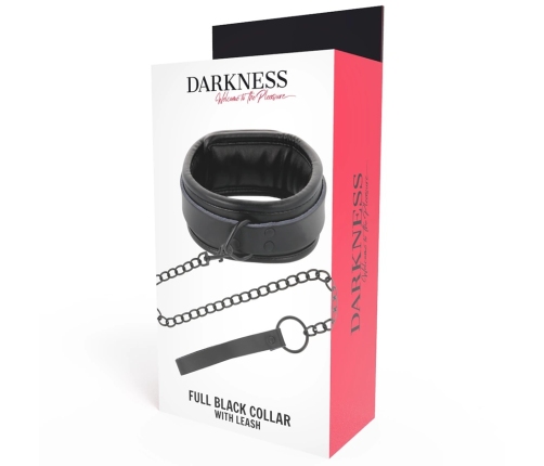 Darkness Black Adjustable Collar with Chain Leash, Padded PVC, Unisex
