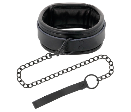 Darkness Black Adjustable Collar with Chain Leash, Padded PVC, Unisex