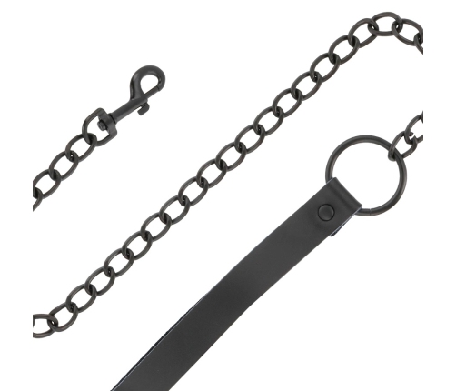 Darkness Black Adjustable Collar with Chain Leash, Padded PVC, Unisex