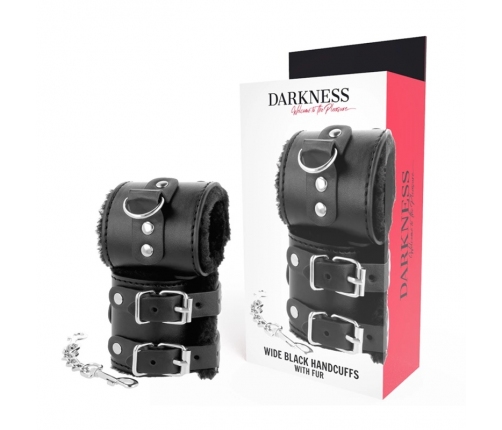 Darkness Adjustable Black Leather Handcuffs with Soft Lining