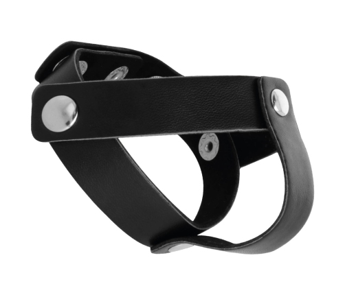 Darkness Adjustable Leather Dual Support Ring - Black & Silver, Universal Size