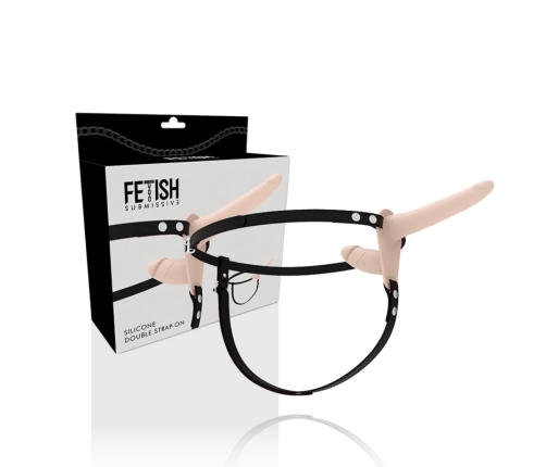 Fetish Submissive Adjustable Double Attachment Harness, Flesh, Silicone