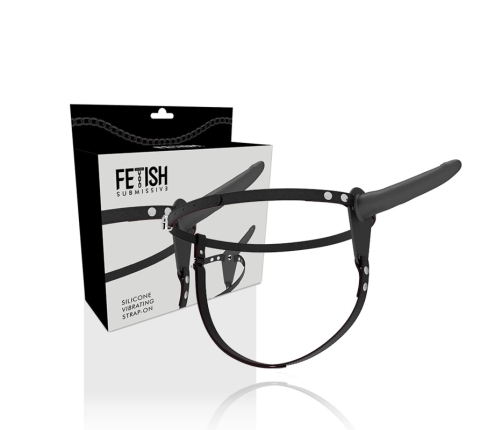 Fetish Submissive Silicone Strap-On System Black 15 cm, 10 Vibration Modes