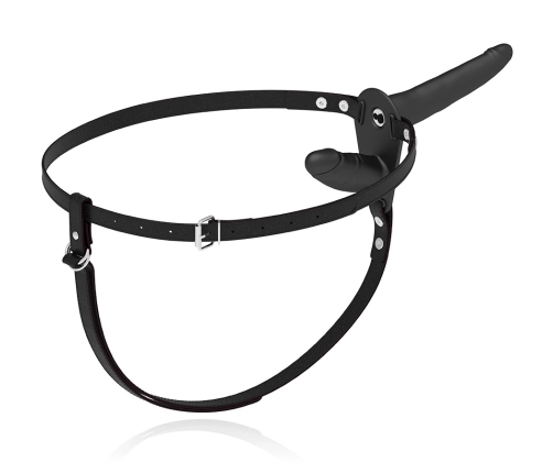 Fetish Submissive Adjustable Harness Double Motor Black Silicone System 15/8cm