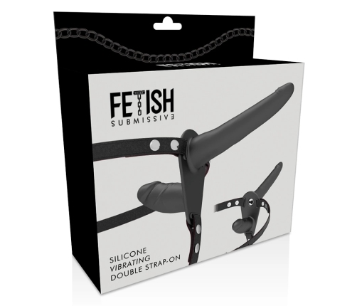Fetish Submissive Adjustable Harness Double Motor Black Silicone System 15/8cm