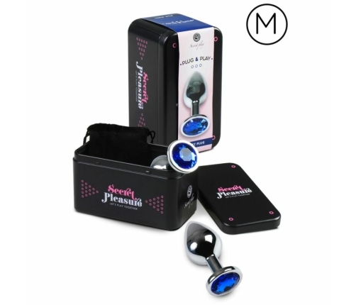 Secret Play Blue Aluminum Plug M with Decorative Gem, 8.5 cm