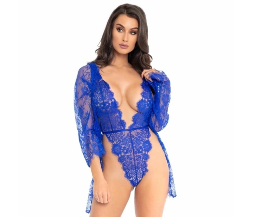 Leg Avenue Blue Lace Teddy & Robe Set 3-Piece Medium