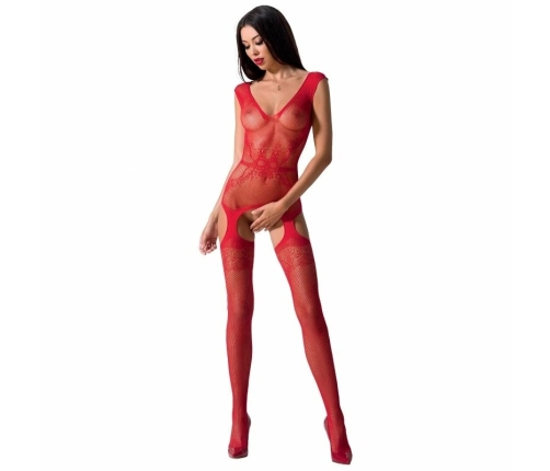 Passion BS062 Red Fishnet Bodysuit with Embroidered Detailing One Size