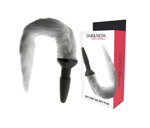 Darkness Silicone Plug with Gray Faux Fur Tail 12cm - Ergonomic Design