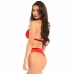 Leg Avenue Lace Halter Top & High Waist Thong Set Red S/M