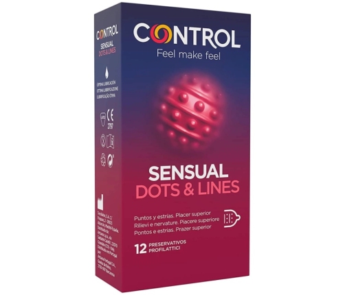 Control Sensual Dots & Lines Latex Condoms 12-Pack, Textured Surface, 54mm