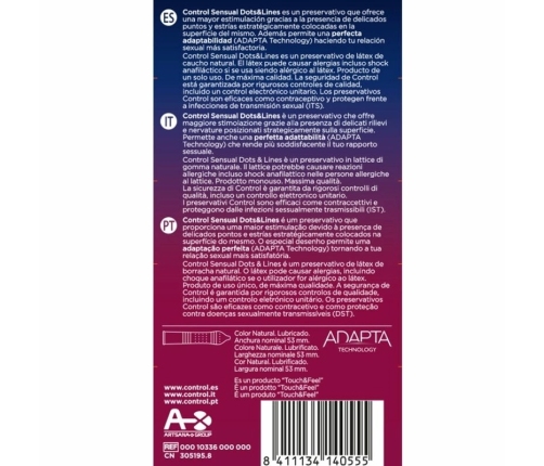 Control Sensual Dots & Lines Latex Condoms 12-Pack, Textured Surface, 54mm