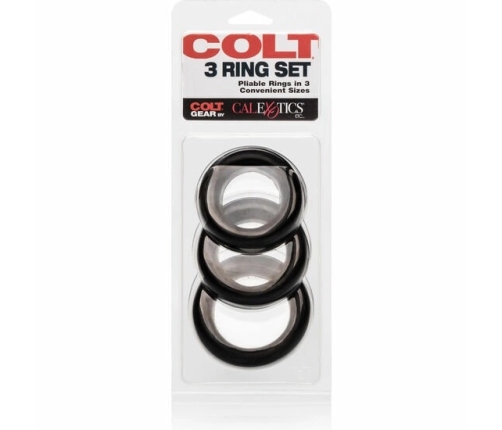 CalExotics Colt Silicone Rings Set 3 Sizes Black Adjustable System