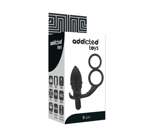Addicted Toys Double Black Ring Intimate Plug with Vibrating System 12cm