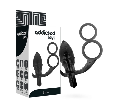 Addicted Toys Double Black Ring Intimate Plug with Vibrating System 12cm