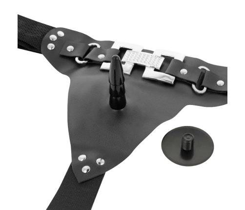 Harness Attraction Deluxe Vibrating Strap-On System 18cm Black Vegan Leather