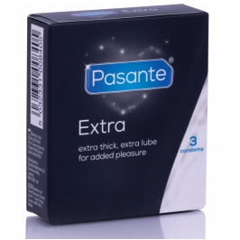 Pasante Extra Premium Extra Thick Latex Condoms 3-Pack, 52mm, Natural Colour