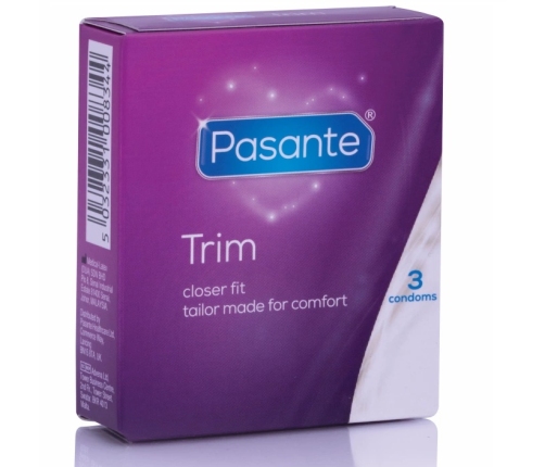 Pasante Trim Thin Latex Condoms 3-Pack Narrow Fit 49mm CE Certified