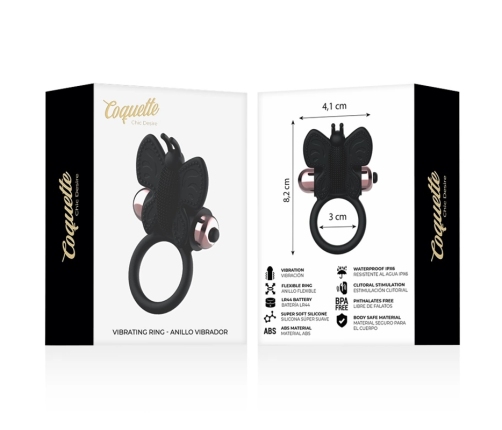 Coquette Chic Desire Black/Gold Butterfly Ring with Vibrating System 82mm