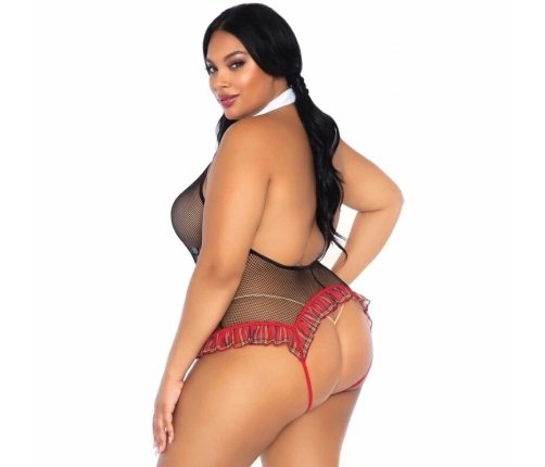 Leg Avenue Fitness Teddy Plus Size Schoolgirl Style Deep V Cut Black