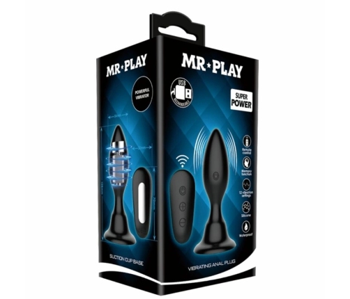 MR PLAY Vibrating Intimate Plug Black with Remote Control, 12 Modes, 108mm
