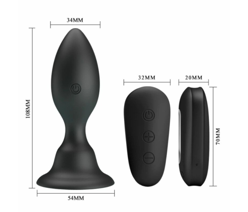 MR PLAY Vibrating Intimate Plug Black with Remote Control, 12 Modes, 108mm