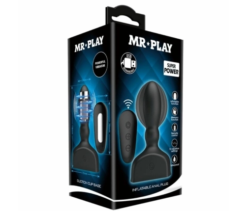 MR PLAY Black Inflatable Plug with Wireless Remote, 12 Modes, 121mm