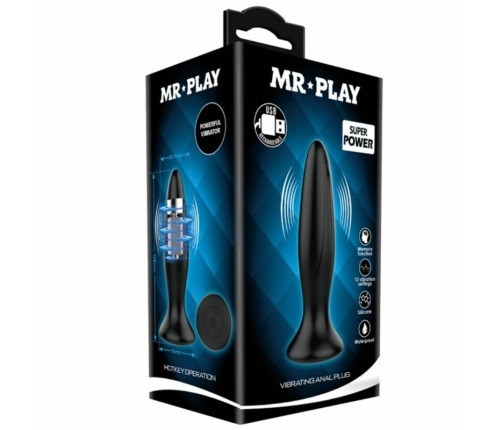 Mr. Play Black Rechargeable Anal Plug | 12-Mode Vibrating Silicone System