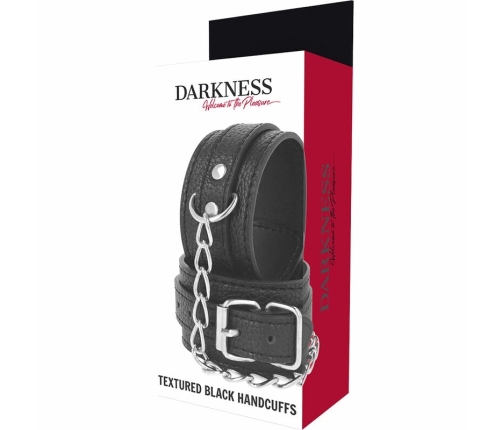 Darkness Adjustable Black Leather Handcuffs - Textured PU, Secure Buckle