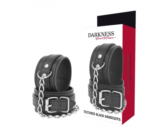 Darkness Adjustable Black Leather Handcuffs - Textured PU, Secure Buckle