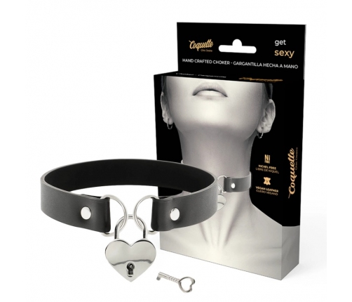 Coquette Chic Desire Vegan Leather Heart Necklace with Key, 40cm
