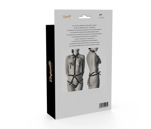 Coquette Chic Desire Elastic Harness Set with Nipple Covers Black