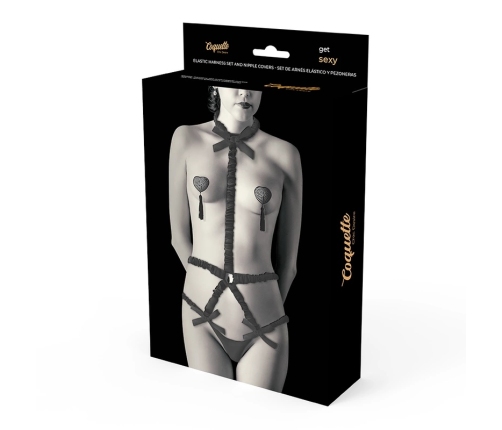 Coquette Chic Desire Elastic Harness Set with Nipple Covers Black