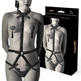 Coquette Chic Desire Elastic Harness Set with Nipple Covers Black