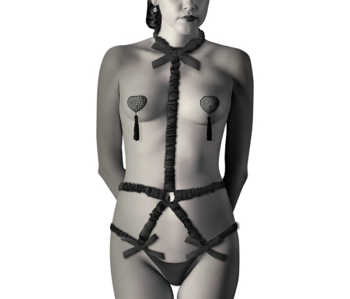 Coquette Chic Desire Elastic Harness Set with Nipple Covers Black