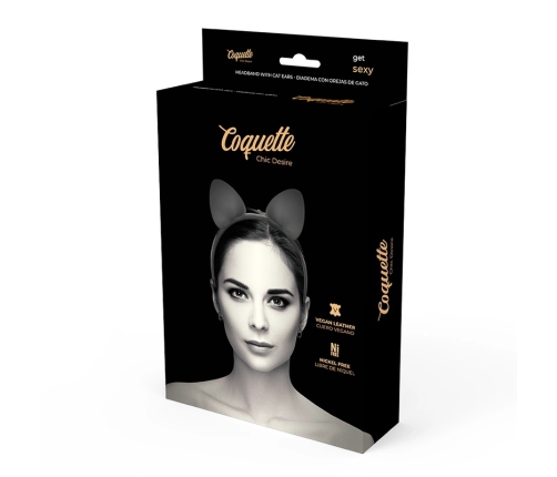Coquette Chic Desire Vegan Leather Cat Ear Headband - Black, Adjustable