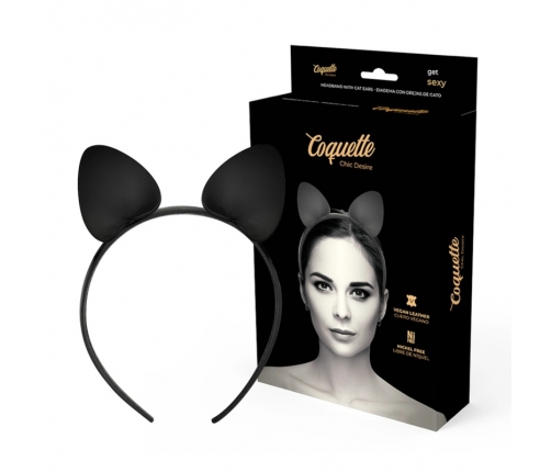 Coquette Chic Desire Vegan Leather Cat Ear Headband - Black, Adjustable