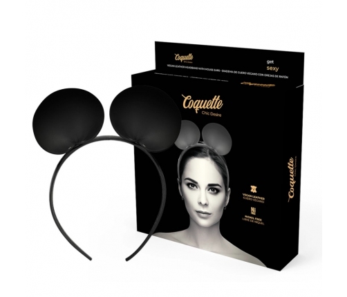 Coquette Chic Desire Vegan Leather Mouse Ears Headband - Black, Adjustable
