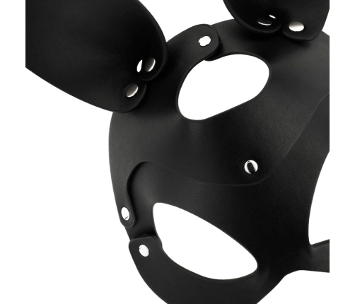 Coquette Chic Desire Vegan Leather Mask with Bunny Ears - Black, Adjustable Fit