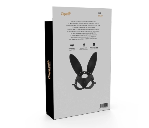 Coquette Chic Desire Vegan Leather Mask with Bunny Ears - Black, Adjustable Fit