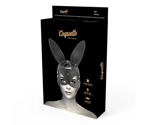 Coquette Chic Desire Vegan Leather Mask with Bunny Ears - Black, Adjustable Fit