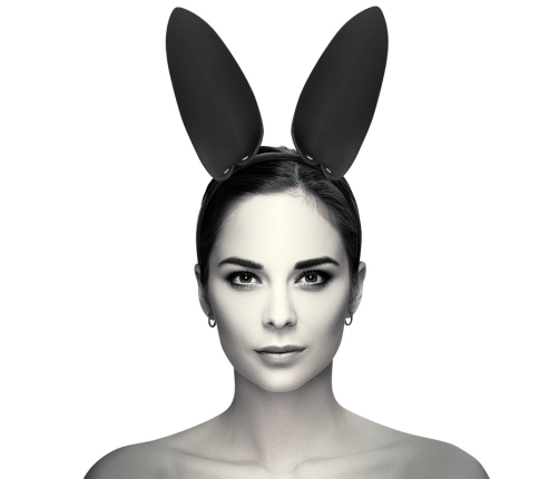 Coquette Chic Desire Vegan Leather Headband with Bunny Ears - Black