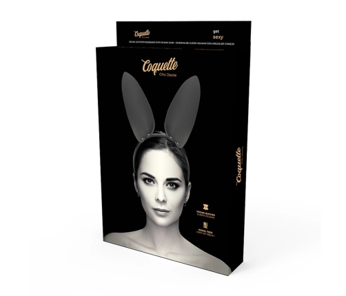 Coquette Chic Desire Vegan Leather Headband with Bunny Ears - Black