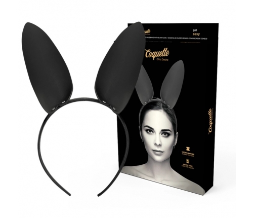 Coquette Chic Desire Vegan Leather Headband with Bunny Ears - Black